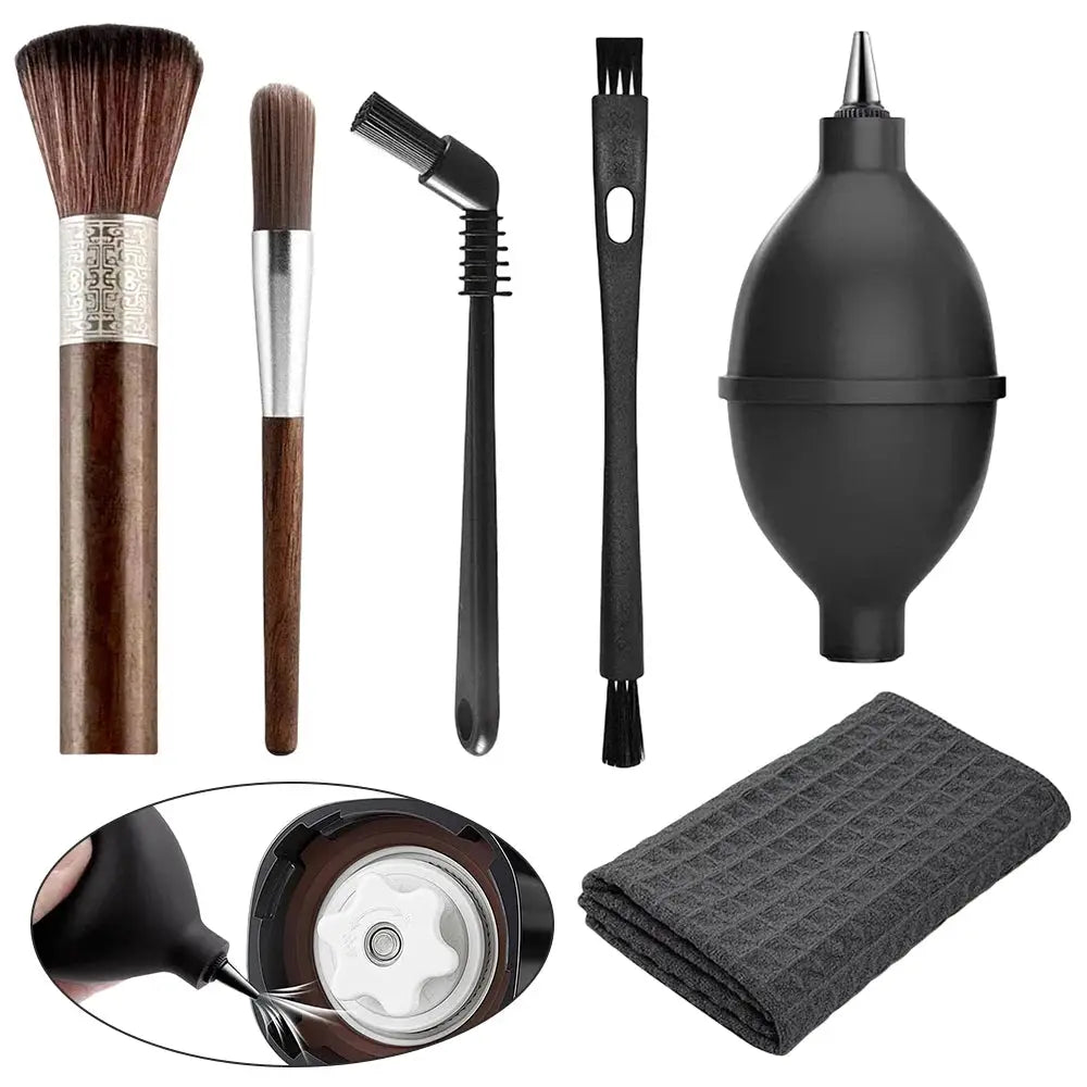 6/5PCS Coffee Machine Brush Set with Manual Air Blower Tool Removable Coffee Maker Espresso Group Head Cleaning Brush Kit-0